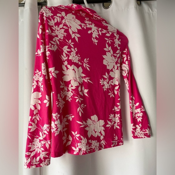 Majora Vibrant Pink Floral Women's button down gathered rouched Blouse size S - Picture 3 of 4
